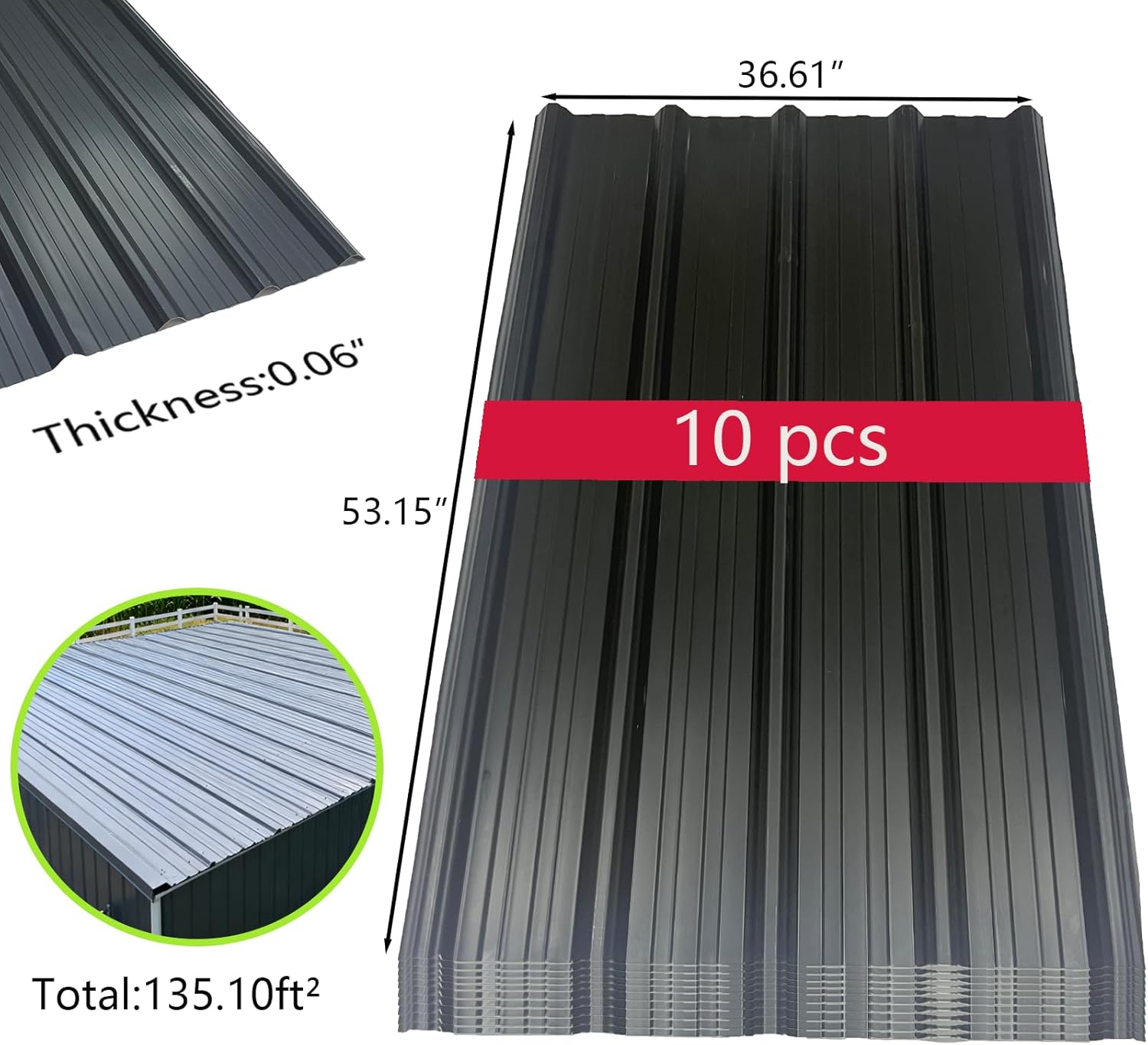 Gray Silent PVC Roofing Sheets - 10pcs Set, Covers 135ft² UV Blocking | Fade & Corrosion Resistant, Suitable for Cold & Hot Climates. Ideal for Houses, Garages, Tool Sheds