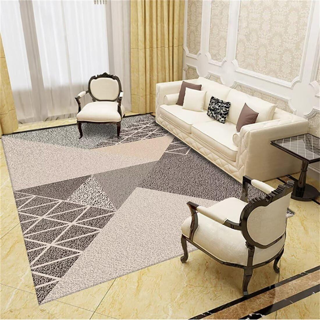 Tapis de chambre ado antitache 120x200 géométrique gris moderne