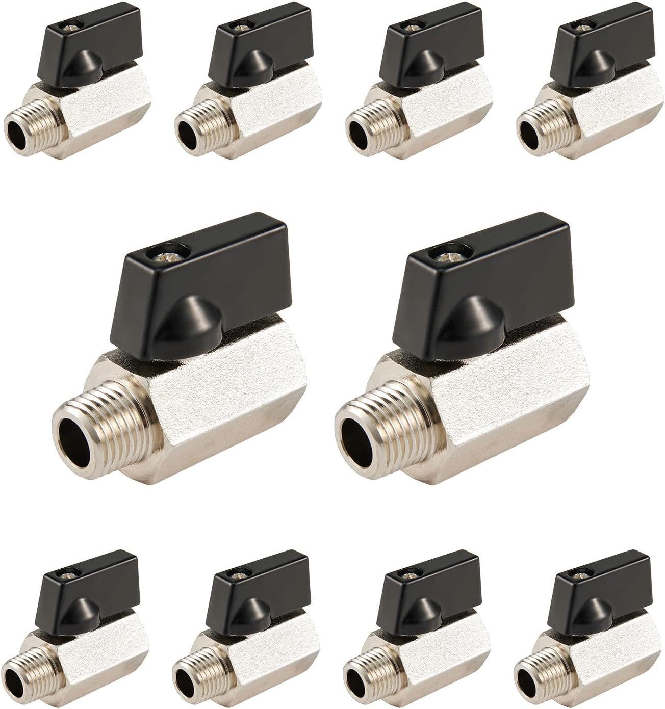 10-Pack Foskan Brass Mini Ball Valve Shut-off Valve with Black Handle, 1/4" NPT Male x 1/4" NPT Female Thread Pipe Fitting