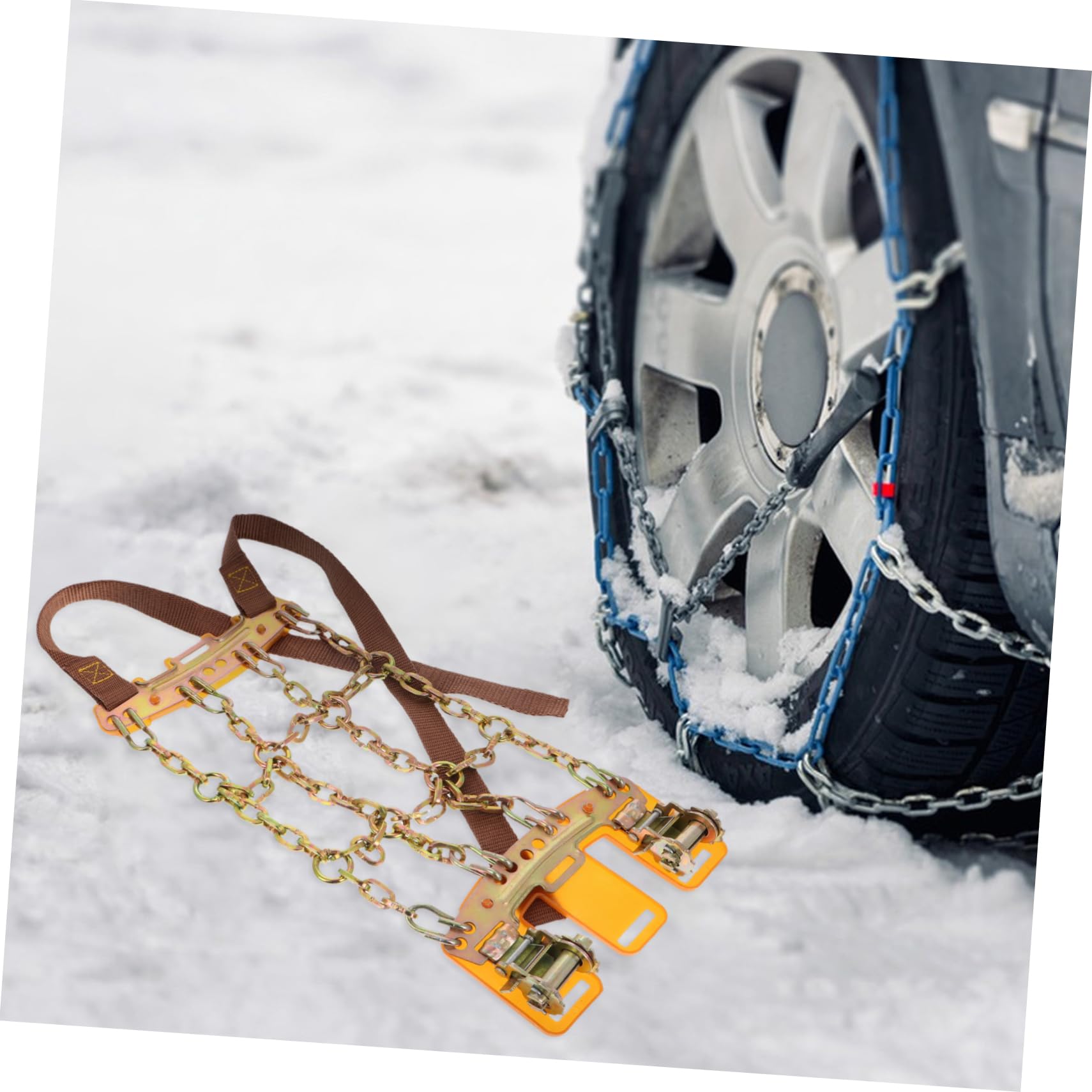 Gatuida Catene da Neve per Pneumatici Auto Suv, Catene Antiscivolo Portatili in Acciaio Design a Ninesquare, per Ghiaccio e Condizioni Stradali Complesse