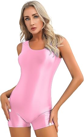 Womens Satin Glossy One Piece Swimsuit Monokini Tank Leotard Boyleg Beach Bathing Suits