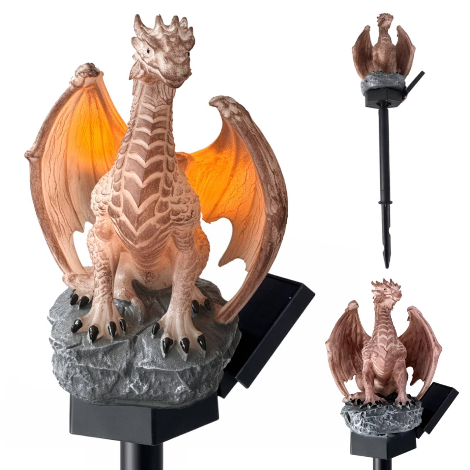 Resin Dragon Solar Light Stake, Solar Powered Dragon Light Garden Stake, Gothic Dragons Figurine Lamp, Gothic Medieval Fantasy Decor, Outdoor Statue Lamp, Halloween Decorations