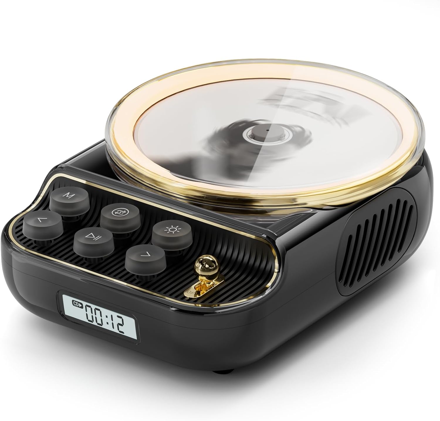 Retro Portable CD Players with Bluetooth Speakers, FM Radio, Night Light, LCD Display, 4000 mAh Battery, Vintage Radio Built in Dual Speakers Supports USB/AUX/Type-C for Home, (Black)