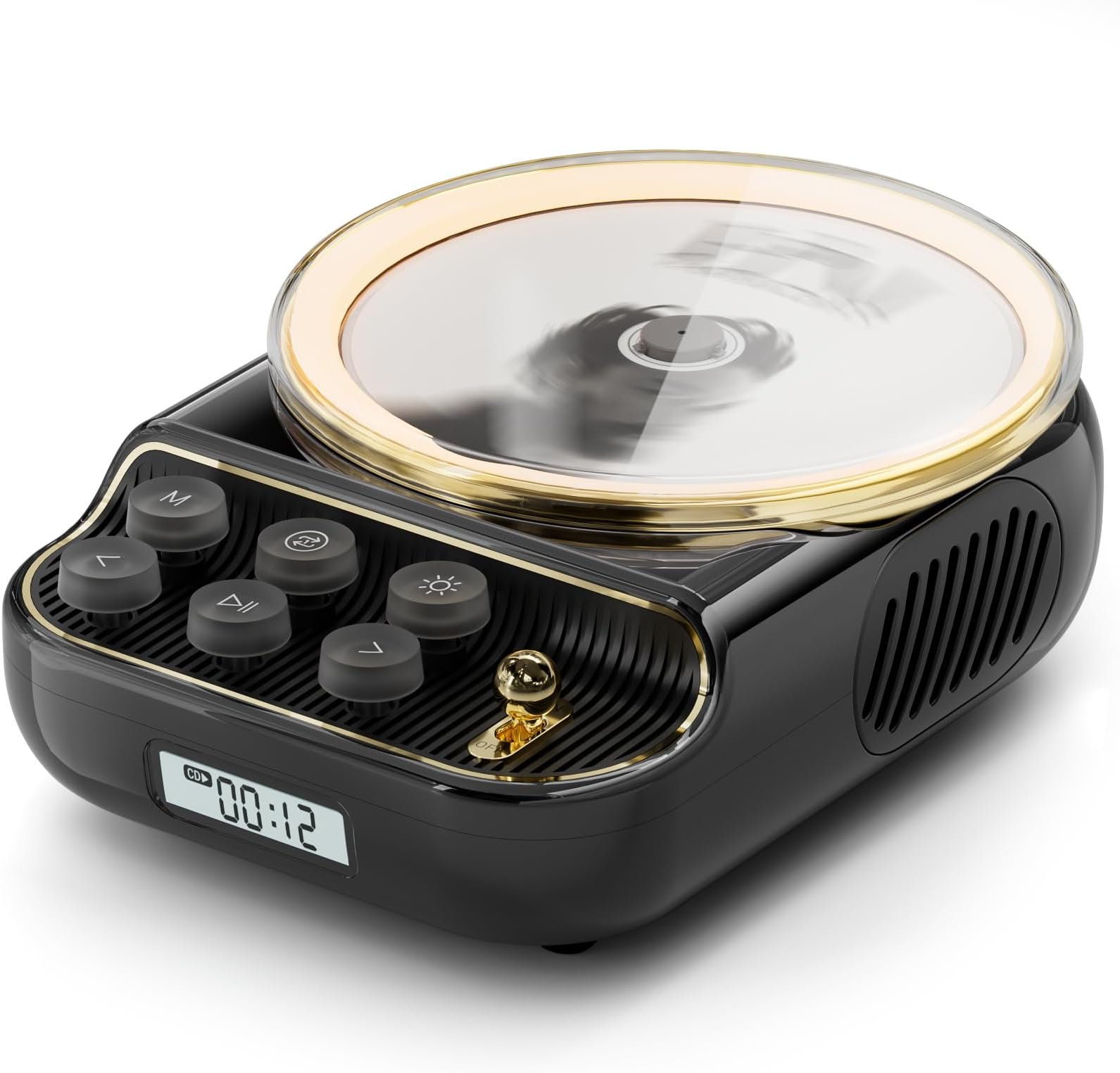 Retro Portable CD Players with Bluetooth Speakers, FM Radio, Night Light, LCD Display, 4000 mAh Battery, Vintage Radio Built in Dual Speakers Supports USB/AUX/Type-C for Home, (Black)