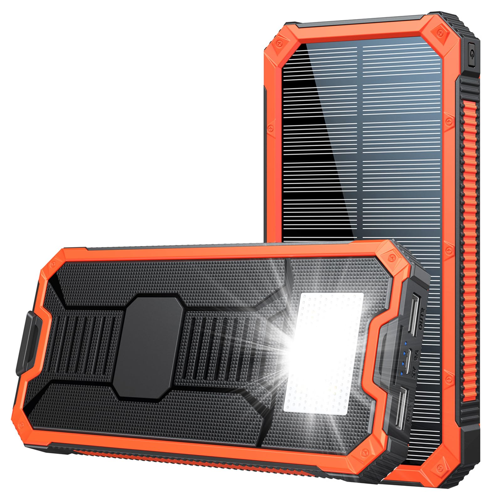 Caricabatterie Solare 20000mAh,Powerbank Solare,Impermeabile Caricatore Solare Batteria Esterna con Luce Led e USB Uscite per Tablet,Smartphone,Moschettone per Campeggio all'aperto