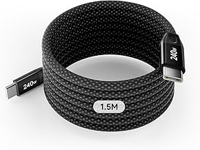 USB Type C Cable, 240W/5A, Type C Cable, Fast Charging, Spiral, Memory Foam, CtoC, Magnetic Adhesion, Nylon, PD Compatible, Data Transfer, 480 Mbps, 4.9 ft (1.5 m)