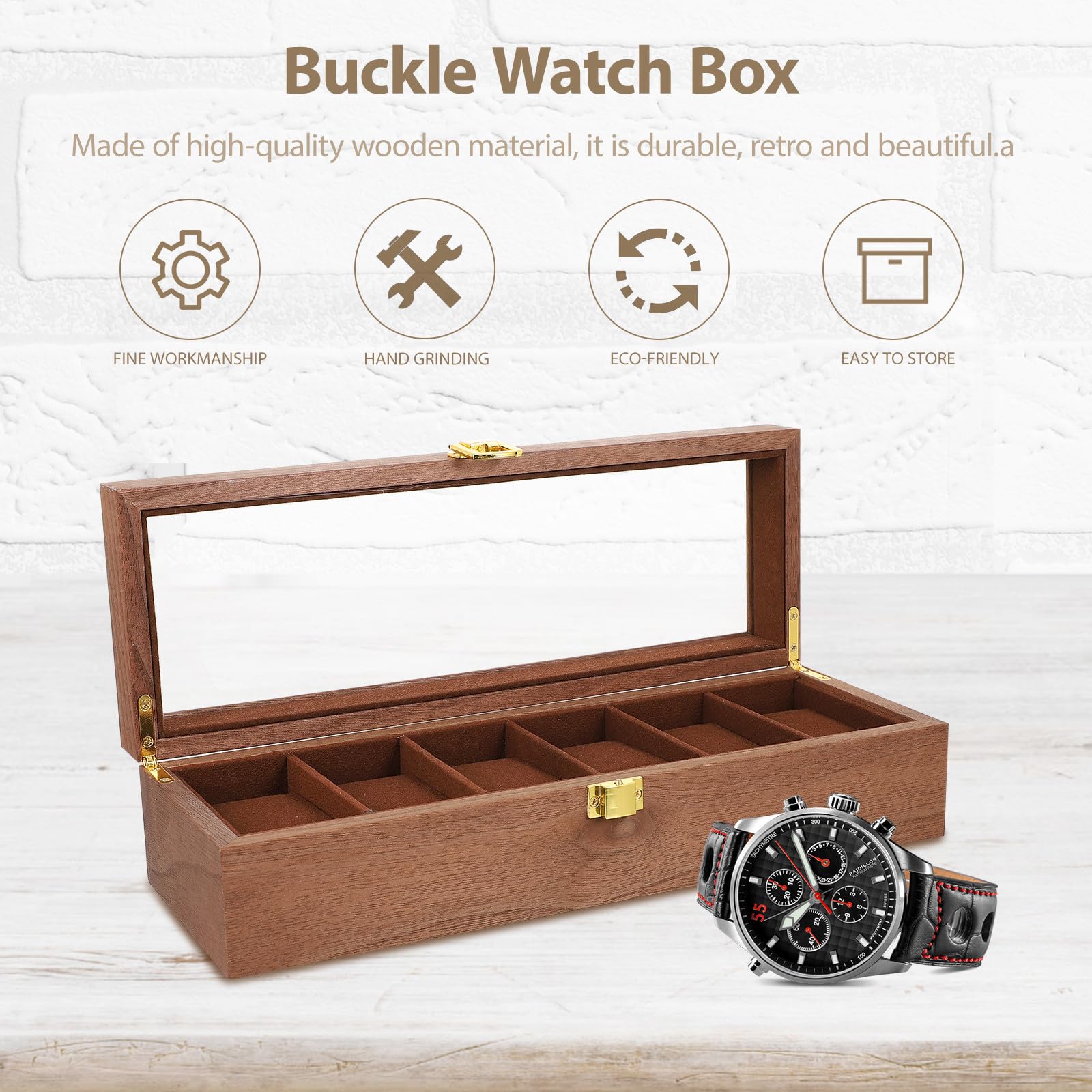 Vintage und Einfach zu Tragen zur Aufbewahrung und Präsentation Uhrenaufbewahrungsbox mit 6 Fächern Eleganter Uhren Displaybox für Uhren und Schmuck