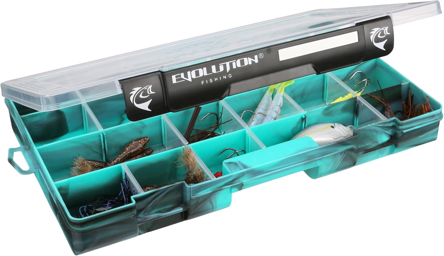 Evolution Outdoor 3700 Drift Series Fishing Tackle Tray – Colored Tackle Box Organizer with Removable Compartments, Clear Lid, 2 Latch Closure, Utility Box Storage