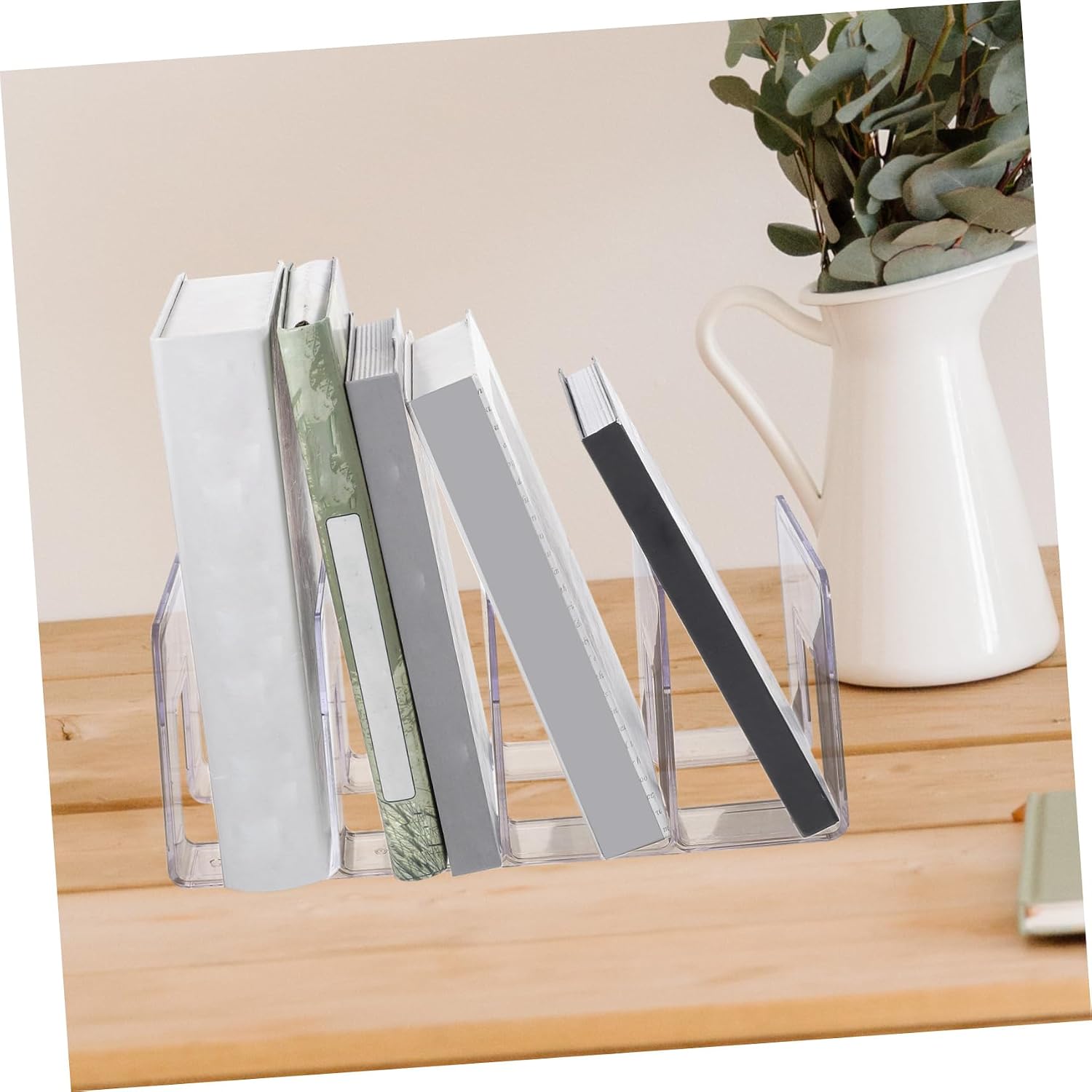 SECFOU Multifunction Desktop File Organizer Rack with Compartments Transparent White Document Holder for Office Storage and Binder Organization Desktop Storage Rack for Files and Letters