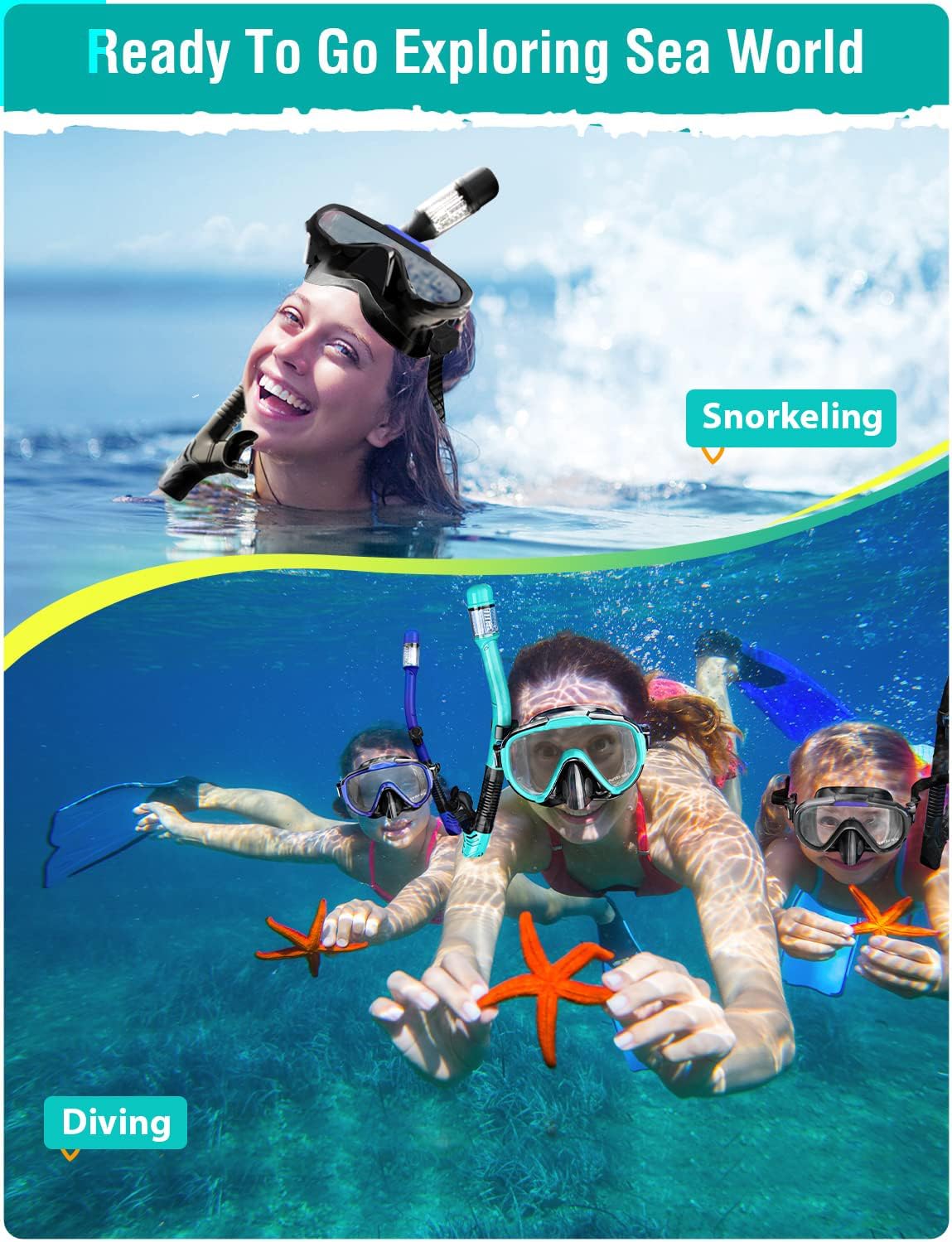 Snorkel Set Adults Snorkeling Gear Anti-Fog Panoramic View Swim Mask Dry Top Snorkel Kit with Carry Bag for Snorkeling Scuba Diving Swimming Travel - Image 7