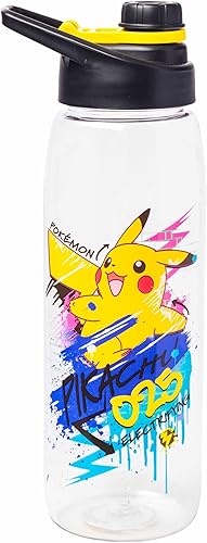 Silver Buffalo Pokémon Skate Graffiti - Botella de agua eléctrica Pikachu Tritan con tapa superior de tornillo 28 onzas