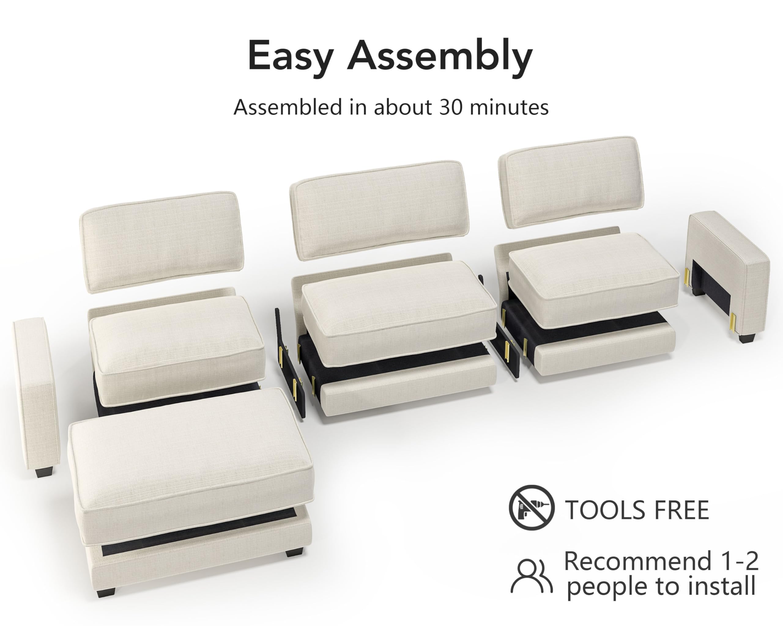 Oversize 120" d Modu Divano con Ottomano Mobile 4Seat Ciniglia Sedile Profondo per Soggiorno Tavolo & Seduta