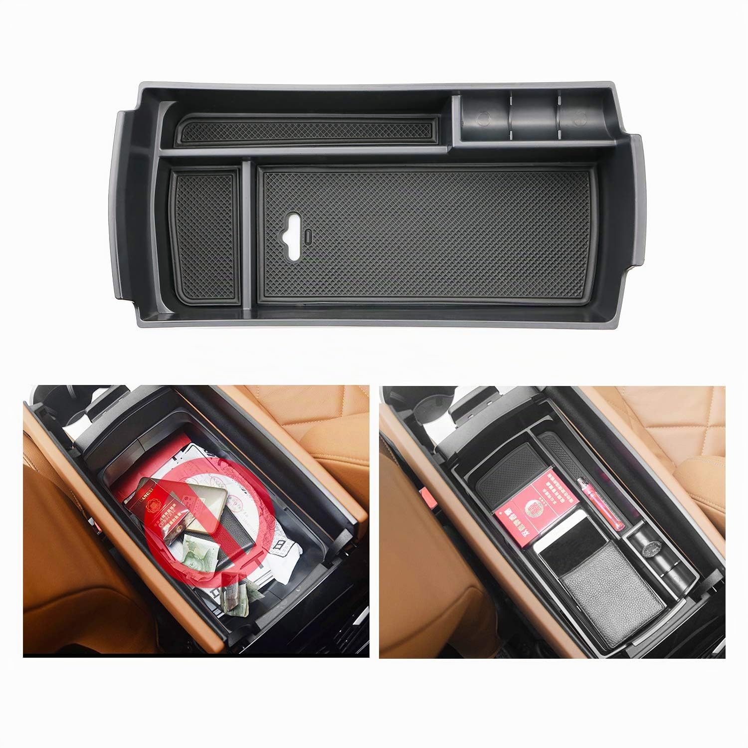 LFOTPP 3008 5008 GT Accessoire Accoudoir Boite de Rangement Central, Accessoire Auto Voiture Intérieur du Tiroir Consol Organiseurs (Noir)