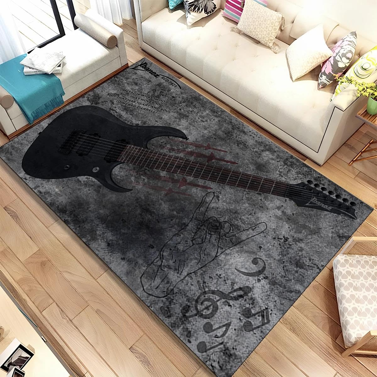 Tapis de guitare électrique imprimé 3D rock peint à la main antidérapant pour salon et chambre