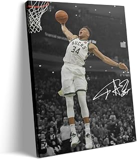VYPEROCK Basketball Canvas Wall Art, Giannis Antetokounmpo Dunk Print Poster for Bedroom Living Room Wall Decor, NBA Star Oil Painting Inspirational Sports Pictures Decoration, Framed 20x24inch