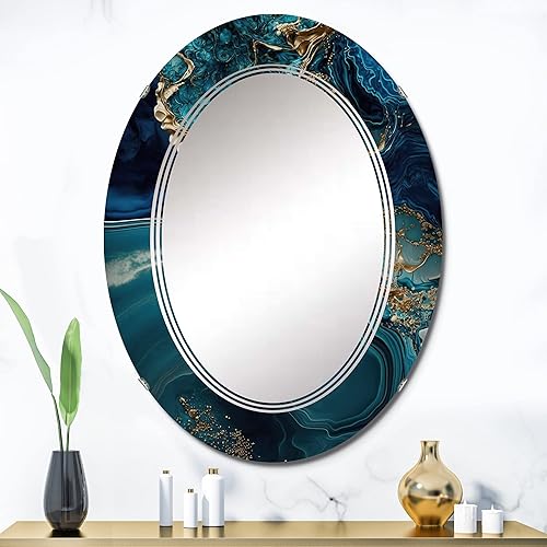 Miniatura 7 de DesignQ Abstract Geode Turquoise I - Espejo de tocador, espejos de baño, espejos de pared para sala de estar, dormitorio, espejo redondo, grande, 24