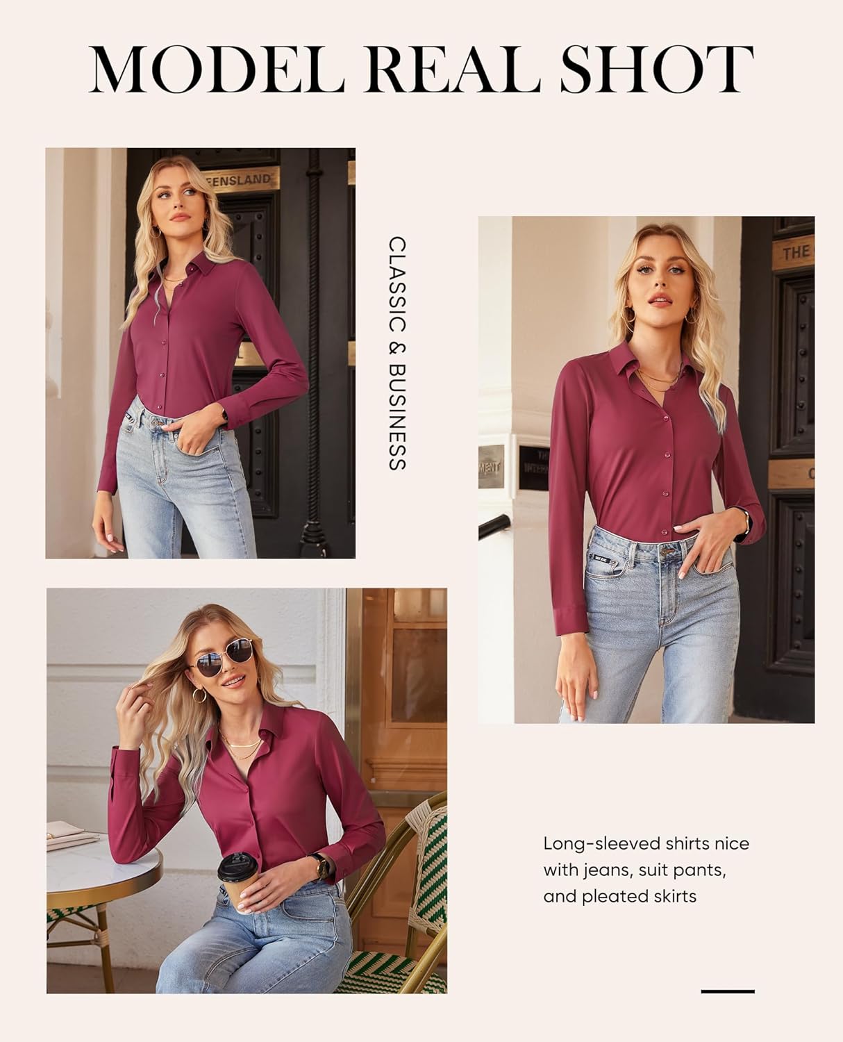 siliteelon Button Down Shirts for Women Slim fit Long Sleeve Stretch Dress Shirts Work Shirt Wrinkle Free Office Blouses - Image 7