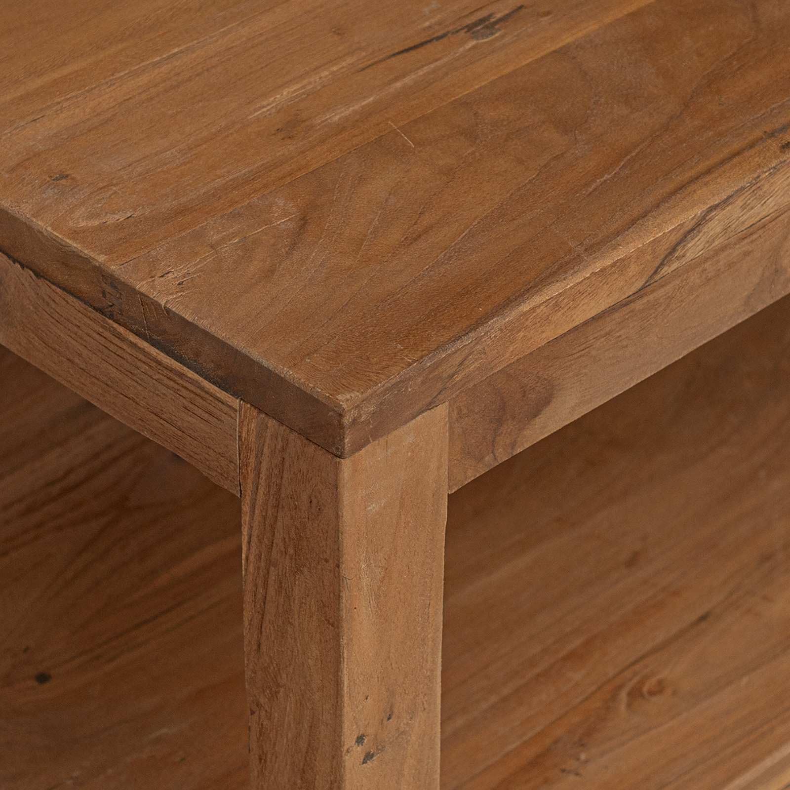 Tavolino da salotto naturale, 100 x 50 x 40 cm, in legno massiccio di teak, con vano portaoggetti, tavolino da salotto, design robusto per ambienti accoglienti