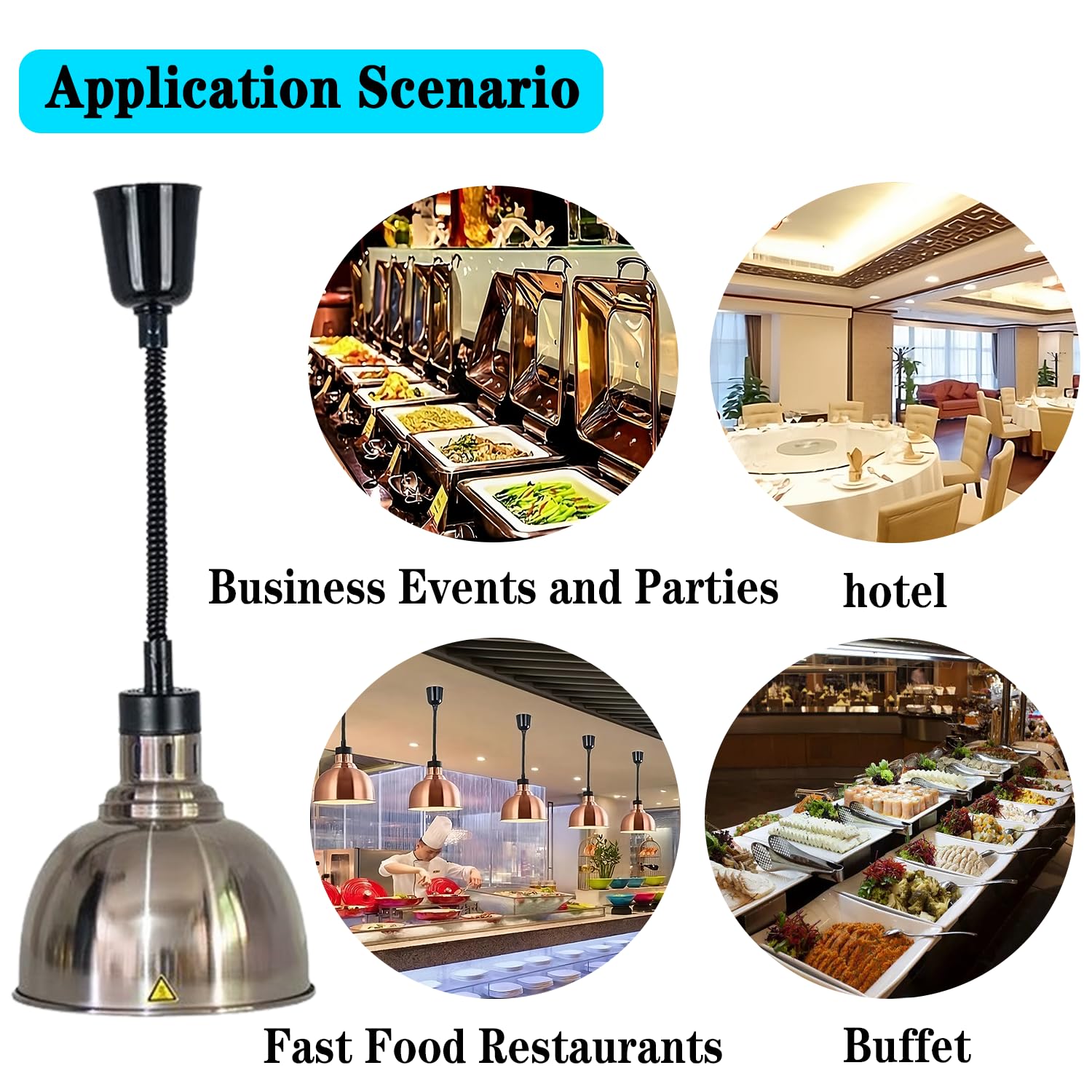 Lampada Riscaldante per Alimenti, Lampade Scaldavivande Cucina Retrattili, 250W Lampade Riscaldanti per Cucina a Buffet Sospesa per Ristoranti, Cucine, Hotel (Rame Rosso, 2 Pezzi)