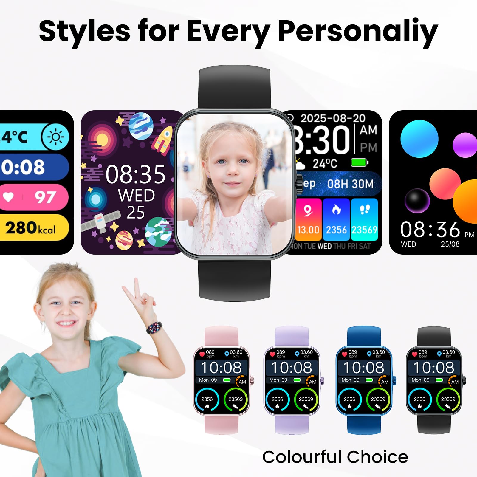 BJLBOJEY Reloj inteligente para niños, podómetro, ritmo cardíaco, rastreador de sueño, modo deportivo, reloj inteligente HD de 1.8 pulgadas para niños con/sin aplicación para niños, niñas y