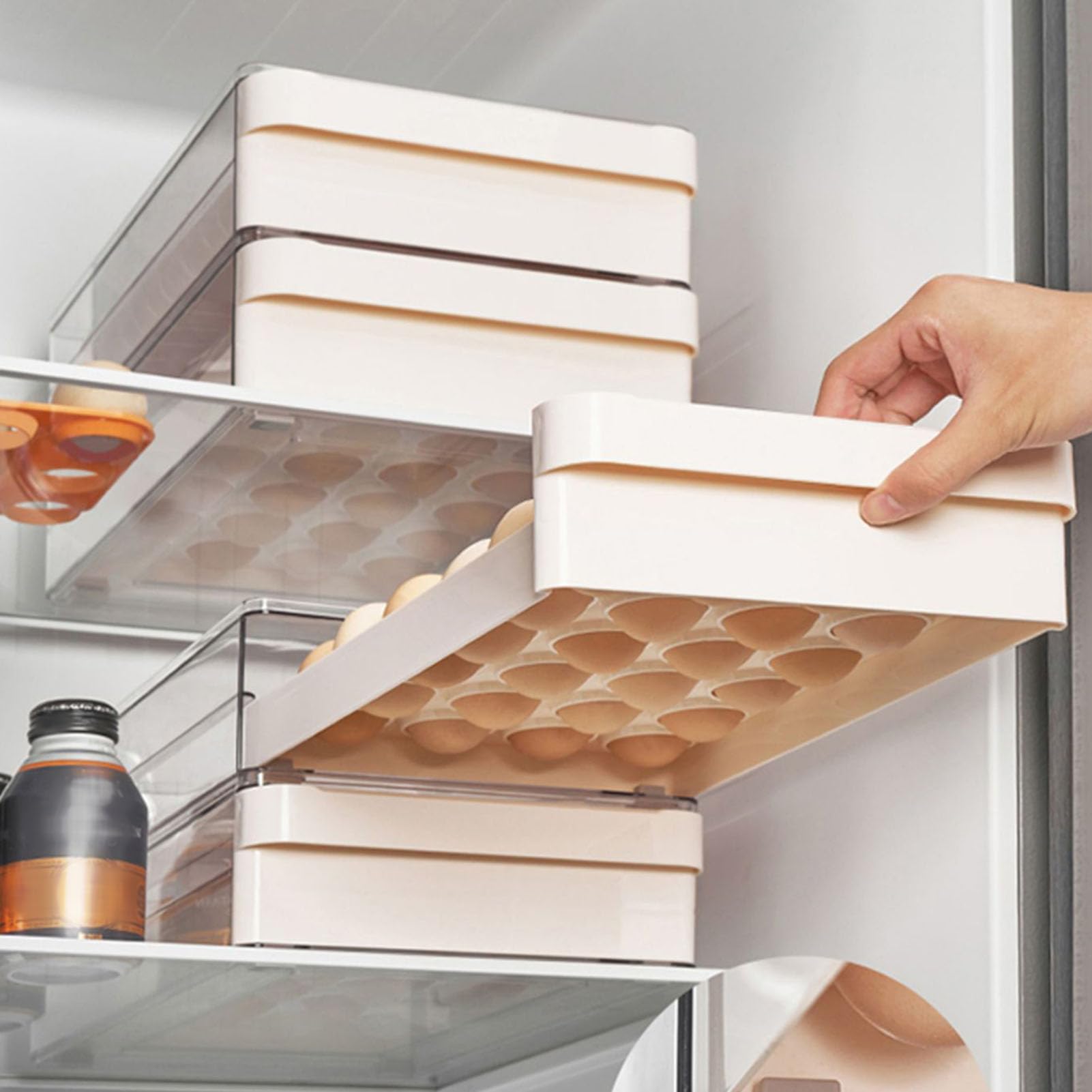 MINGZHE Caja de Almacenamiento de Huevos, Diseño de Cajón, Soporte para 48 Huevos, Organizador de Refrigerador de Plástico, Bandeja para Huevos, Contenedor de Almacenamiento de Huevos, Organizador Par