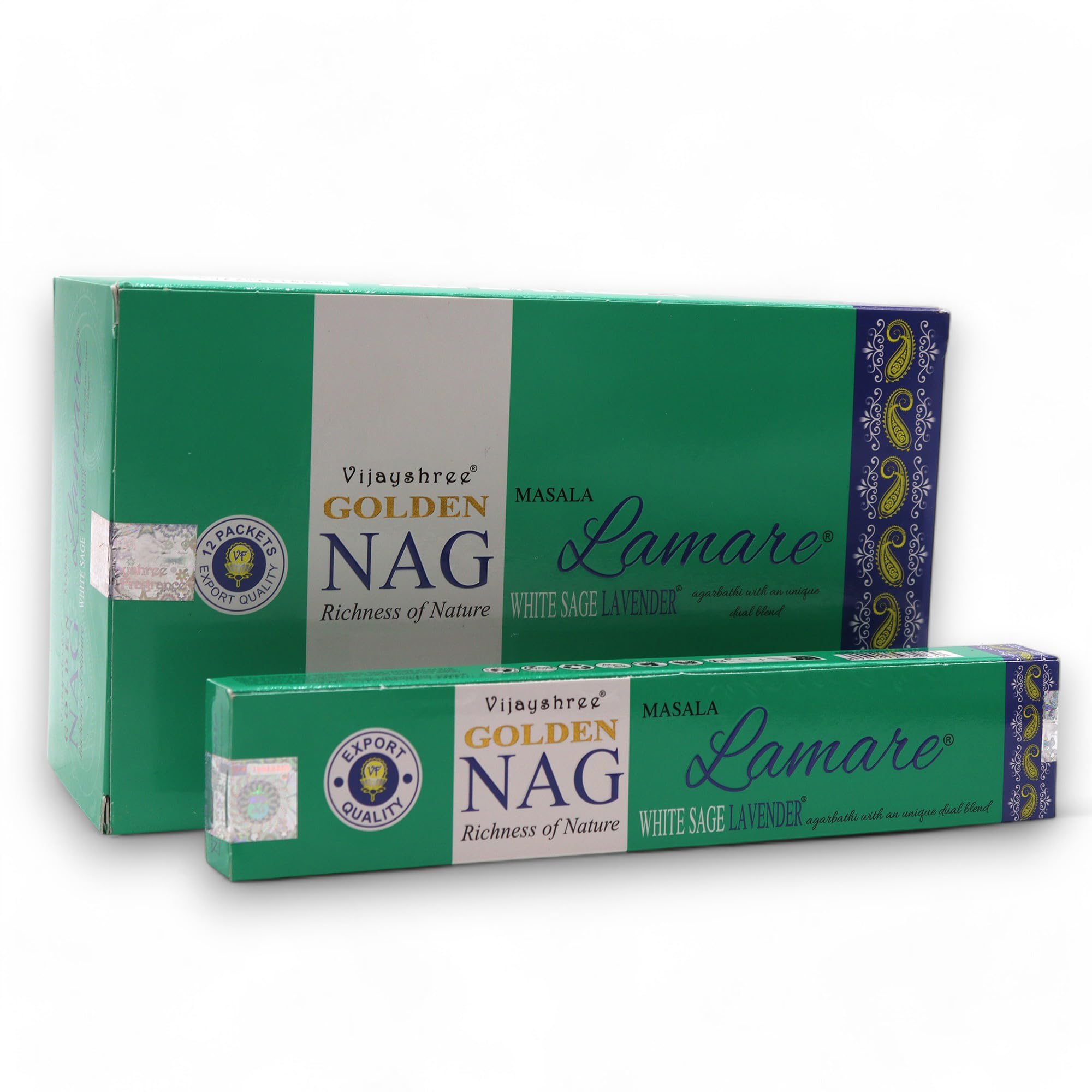 Vijayshree Golden Nag Hand-Rolled Incense Sticks | Authentic Indian | Purifying & Relaxing Aroma | (1 Pack, White Sage & Lavender)