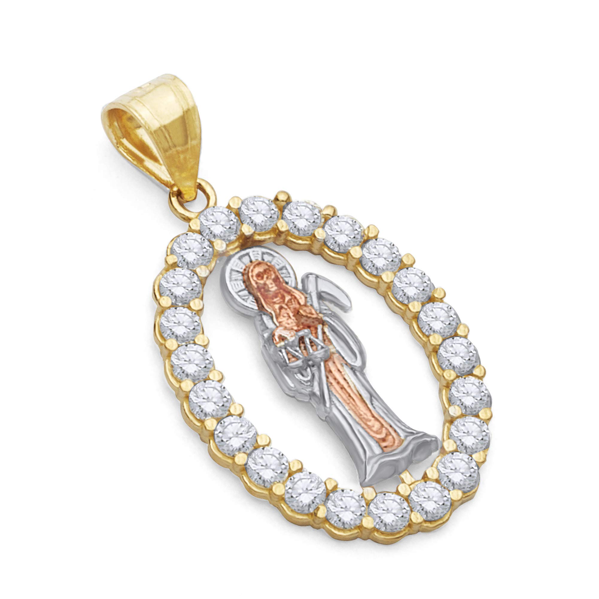 The World Jewelry Center14k REAL Tri Color Gold CZ Santa Muerte Charm Pendant (Size : 24 x 15 mm)