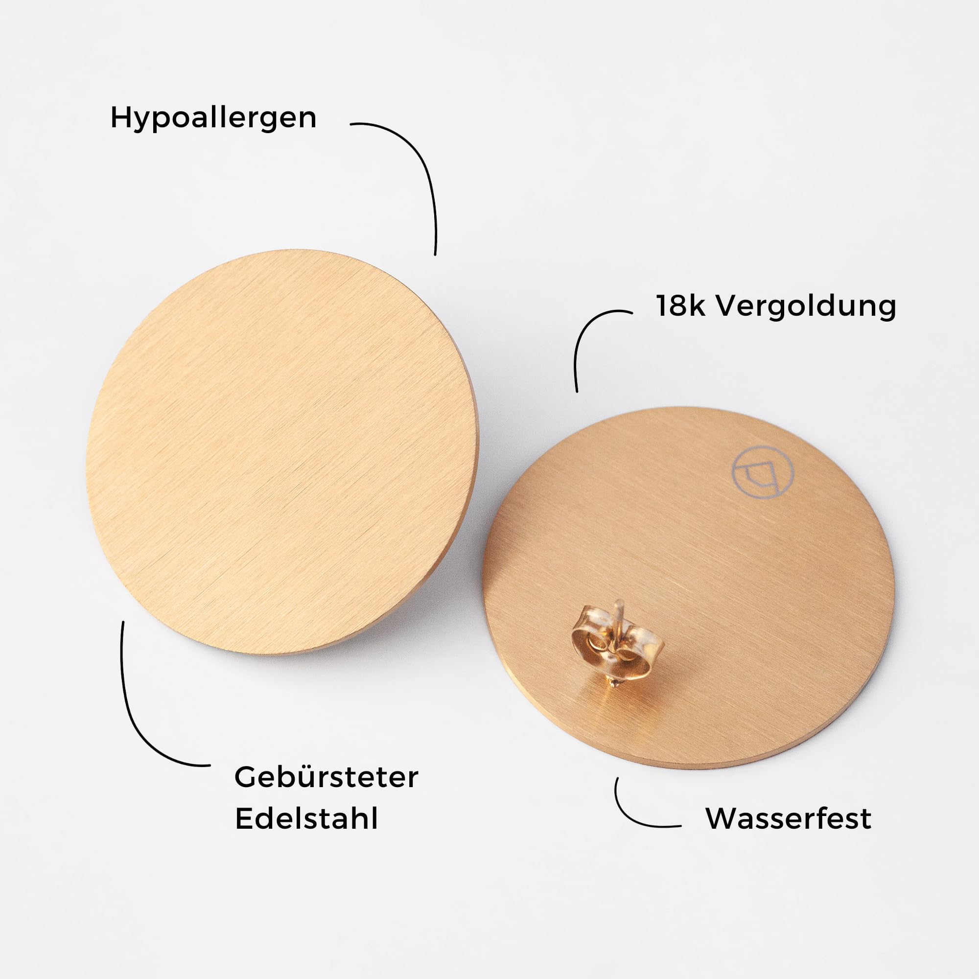 Große Statement Ohrringe • Gebürstete Edelstahl Ohrstecker 18k vergoldet • Boho Style Scheiben Ohrschmuck • nachhaltig & handgemacht • Ø 30mm