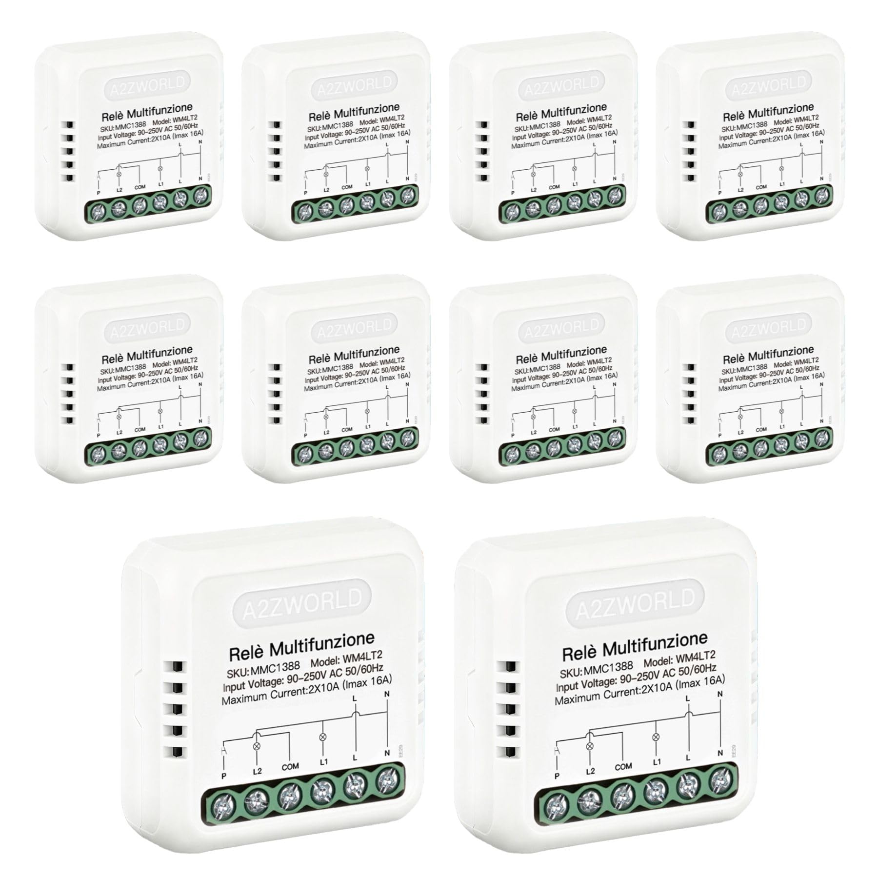 10 relés multifunción 8 modos en 1, paso a paso, temporizador de 3 minutos, monoestable, conmutador, alternancia A/B, 3/4 secuencias de luz, montaje empotrado y barra DIN, silencioso con memoria, 2 x