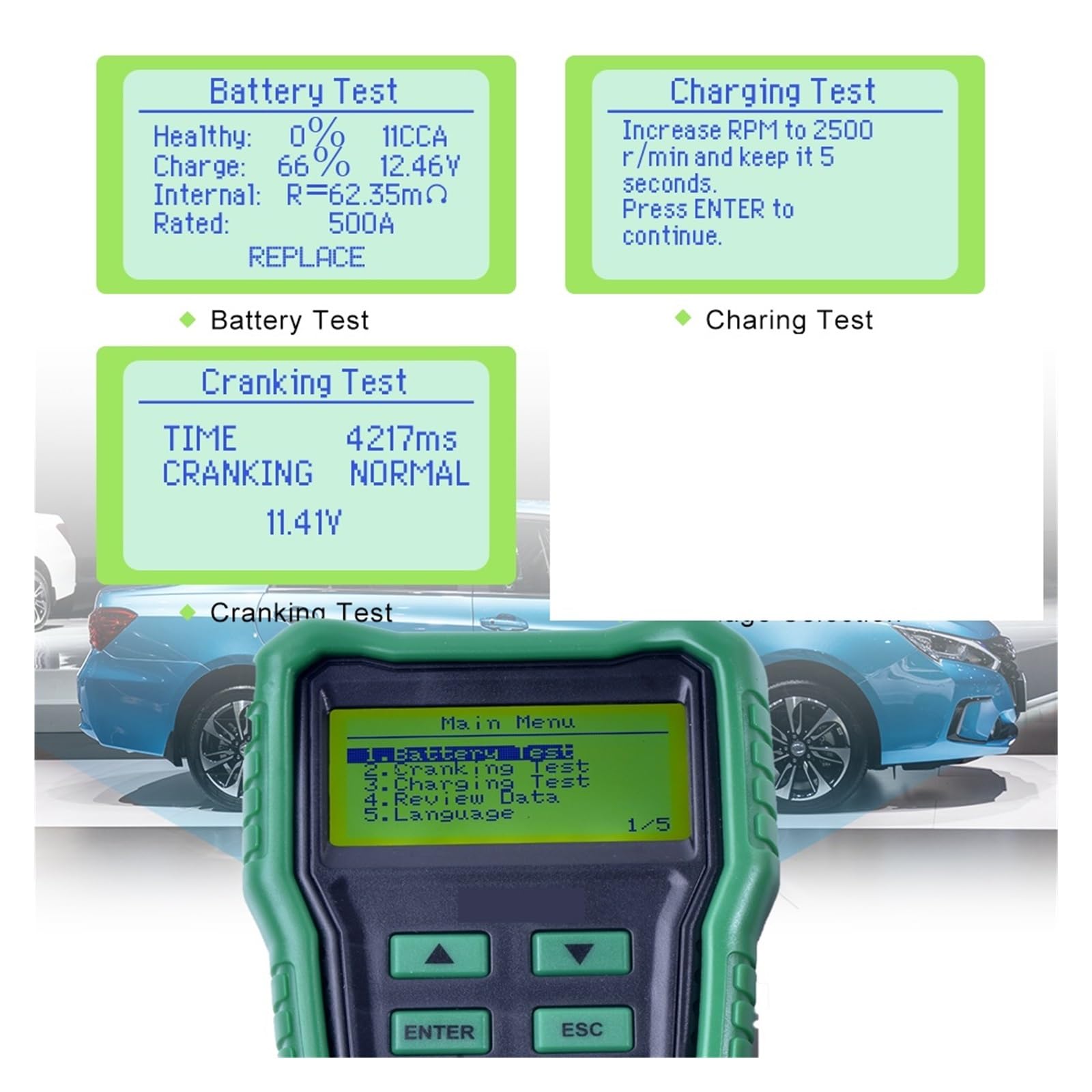 DELURA Strumenti for Il Tester della Batteria del Motociclo Automobile Strumenti for L'analizzatore della Batteria 12V Diagnostici for Il Test di Avviamento Automobilistico Digitale