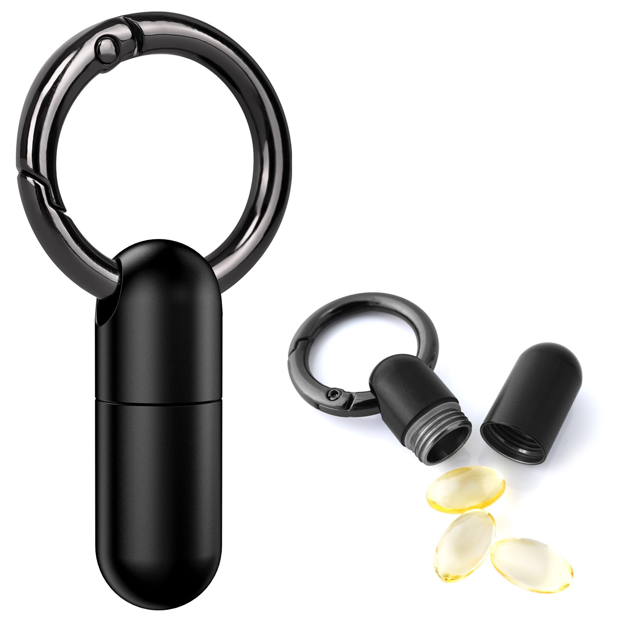 TISKY Small Keychain Pill Holder Titanium,Waterproof Tiny Pill Container with Keyring,Mini Portable Pill Case for Travel,Pill Organizer for Purse