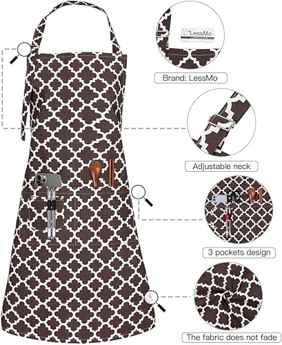 Miniatura 3 de LessMo Delantales de cocina con 3 bolsillos para hombres y mujeres, delantal de chef de algodón ajustable de grado profesional para cocina, barbacoa