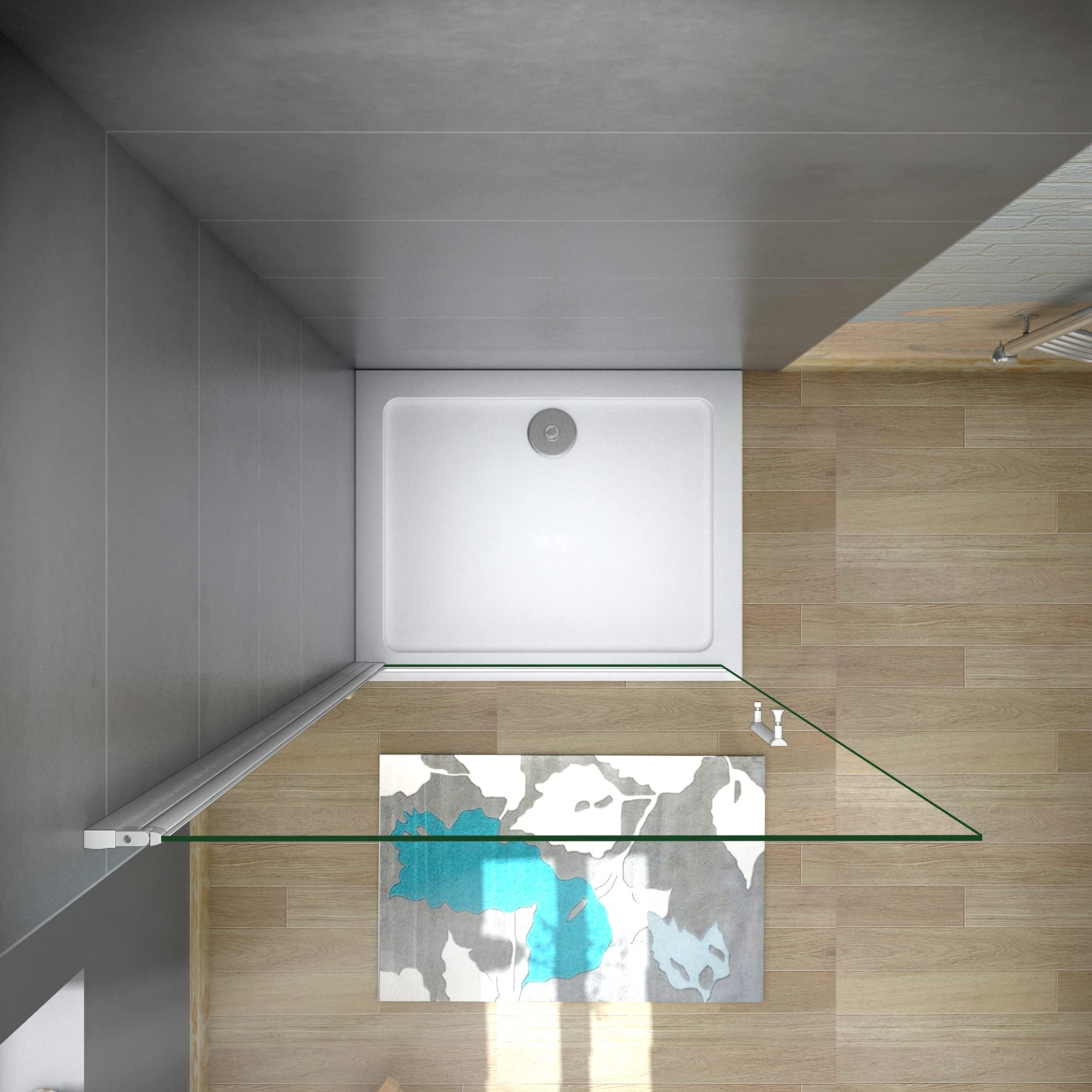 WALK IN Parete Doccia 65x185cm Movibile Girevole vetro 5mm Bianco Argenteo | Trasparente, Vetro Temperato, Verso Interno Esterno, Telai Bianco Argenteo Opaco