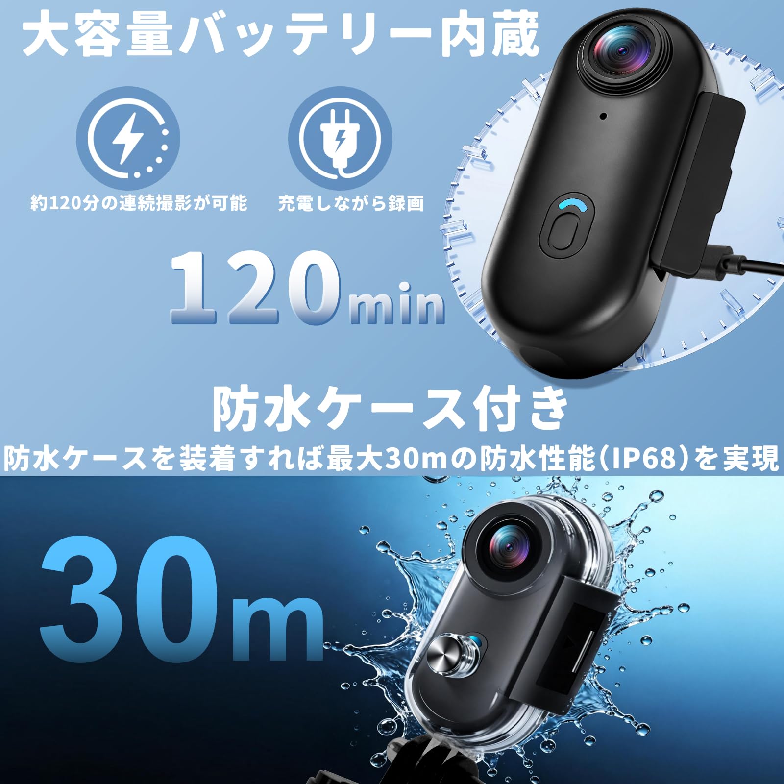 Amazon | 4K アクションカメラ 小型ウェアラブルカメラ 120°広角