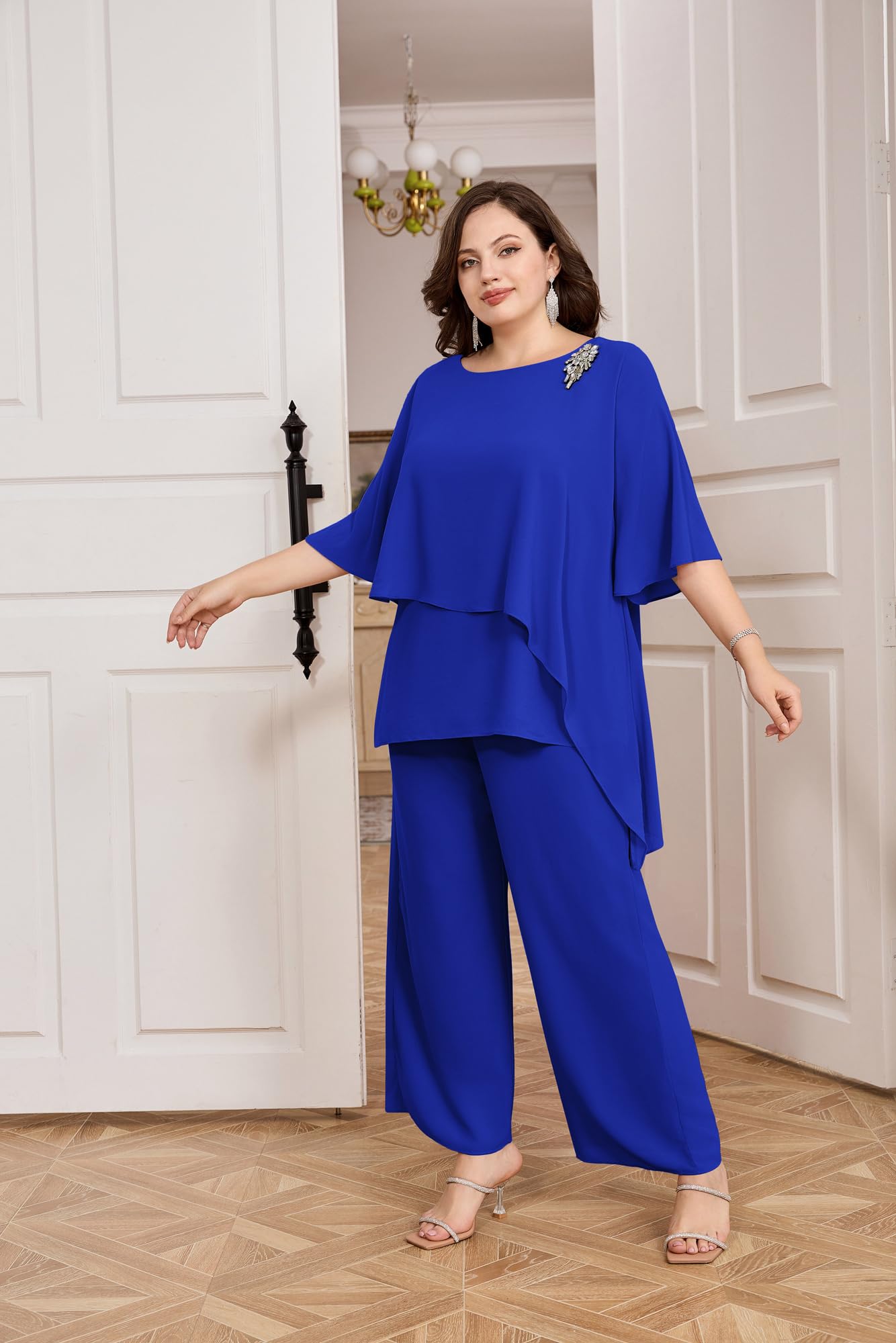 Hanna Nikole 2-teiliges Chiffon-Set für die Brautmutter in Übergröße, Rüschenschichten, Hochzeitsgäste-Outfit