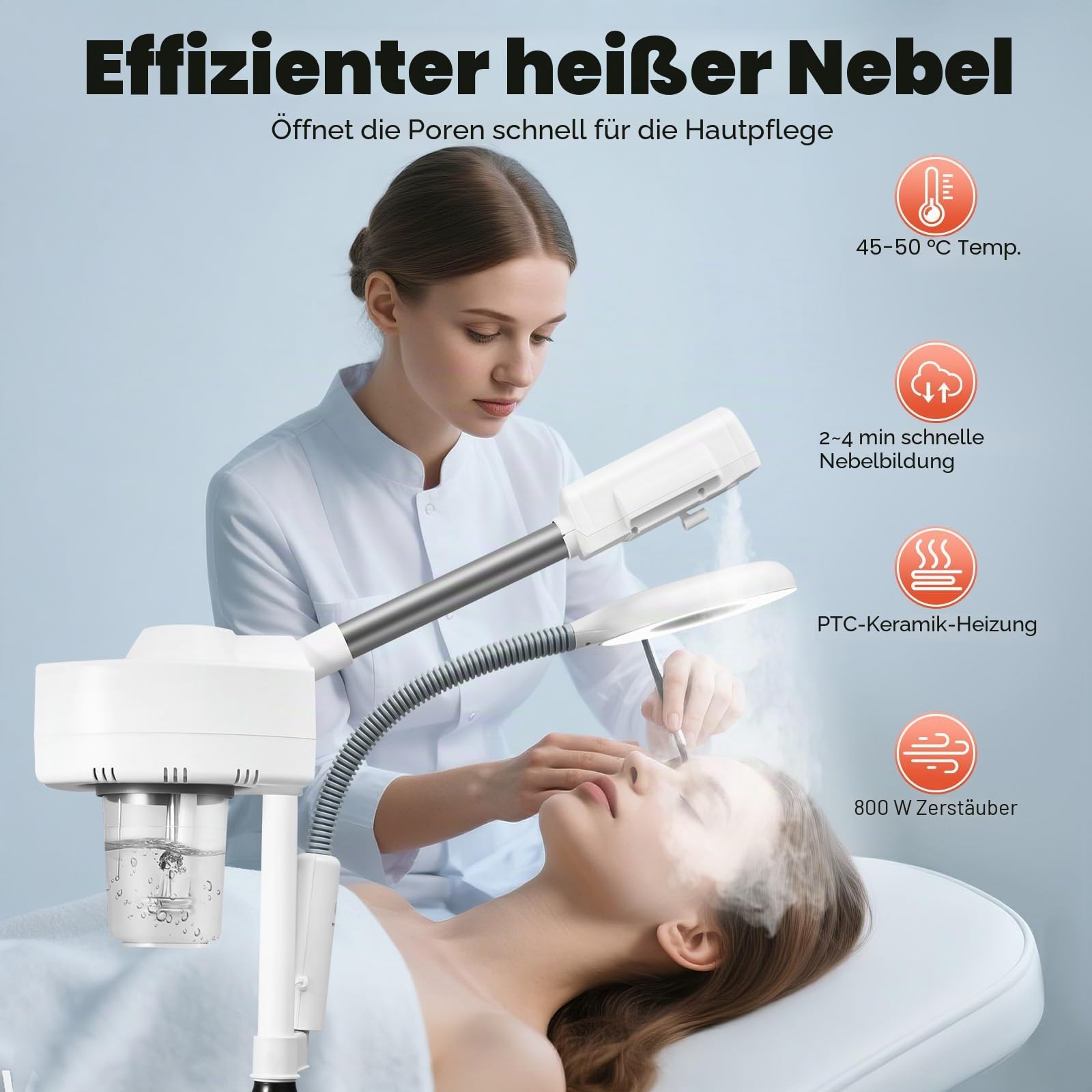 Gesichtsdampfer, 2 in 1 Ozon Bedampfer Hot Mist Spray Vapozon Bedampfe Gesichts Dampfer Dampfgerät mit Lupe, für Zuhause Salon Spa