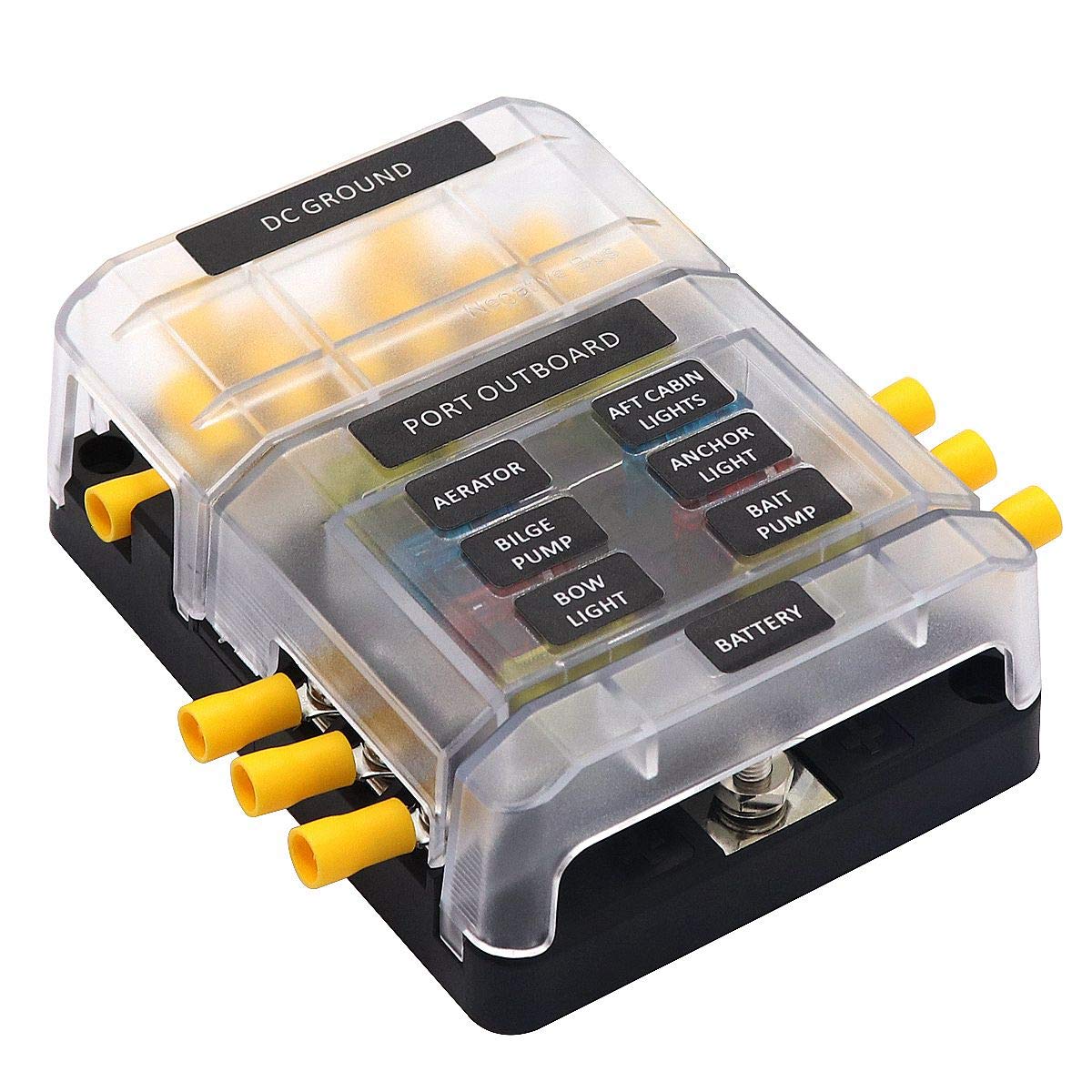 Buy 6 Way Blade Fuse Block with Ground 12volt 32 Volt Fuses Box for