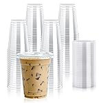 Lilymicky 100 Sets 12 oz Clear Plastic Cups with Flat Lids, 12 oz Disposable Drinking Cups With Lids for Ice Coffee, Smoothie, Slurpee, or Any Cold Drinks