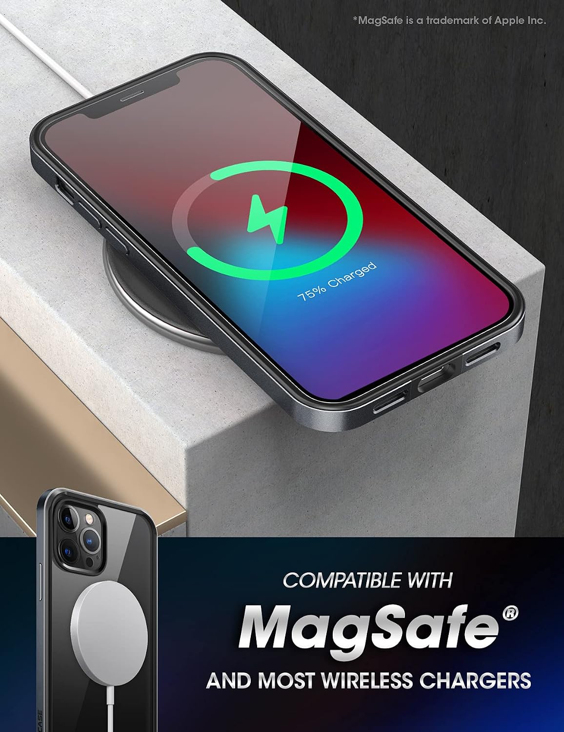 SUPCASE Unicorn Beetle Edge Series Case Designed for iPhone 12 Pro Max (2020 Release) 6.7 Inch, Slim Frame Case with TPU Inner Bumper & Transparent Back (Black)