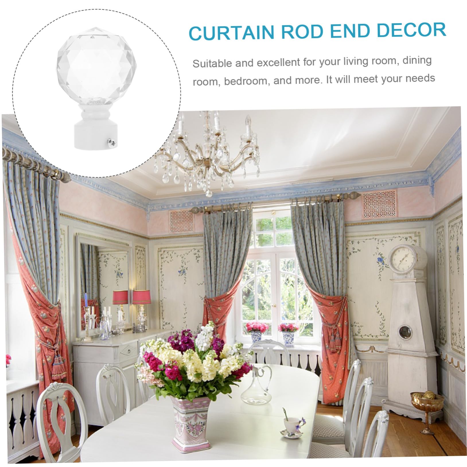 Alipis Embouts de Barre à Rideaux Décoration Élégante pour Salon et Maison Accessoires pour Tringle à Rideaux 2pcs en Fer et Cristal Blanc sans Perçage