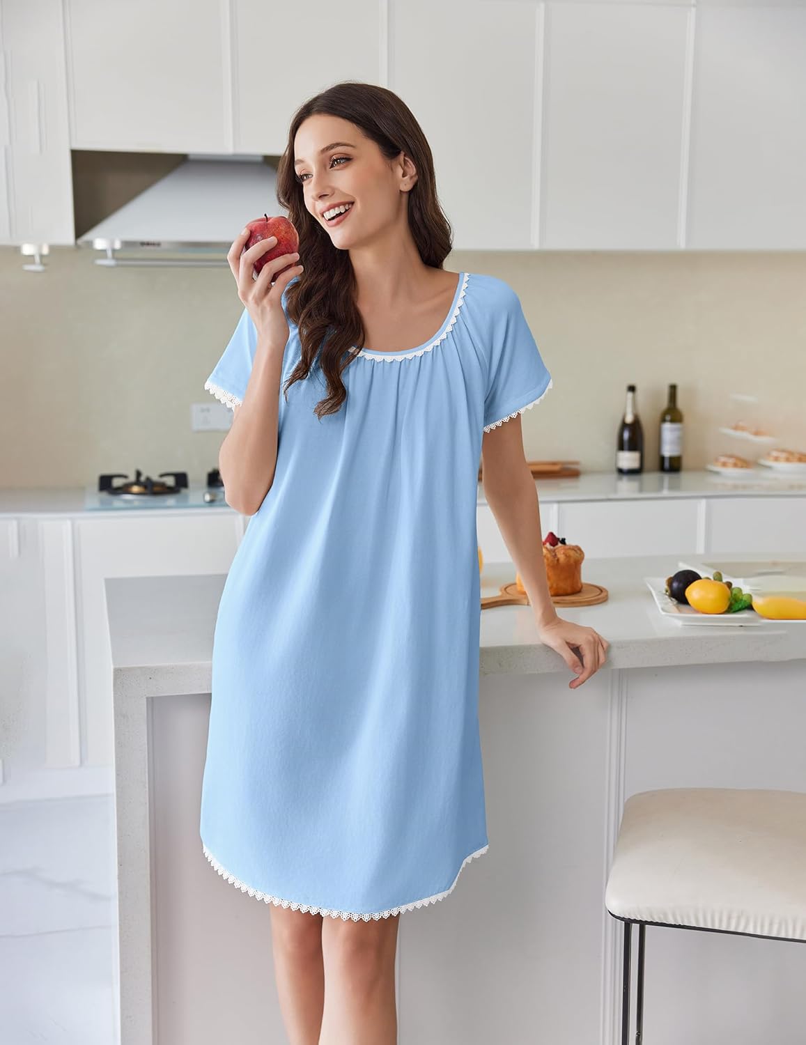 Ekouaer Women Cotton Nightgowns Light Blue - Image 2