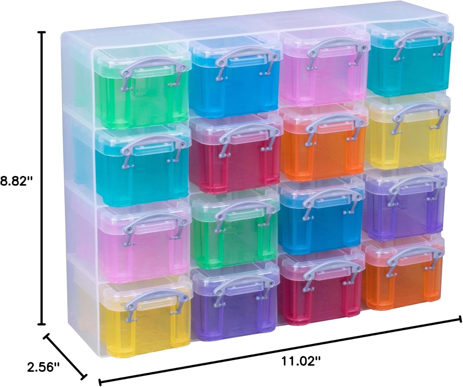 Really Useful Organiser, 16 x 0.14 Litre Storage Boxes in a Clear Plastic Organiser and Assorted Coloured Boxes