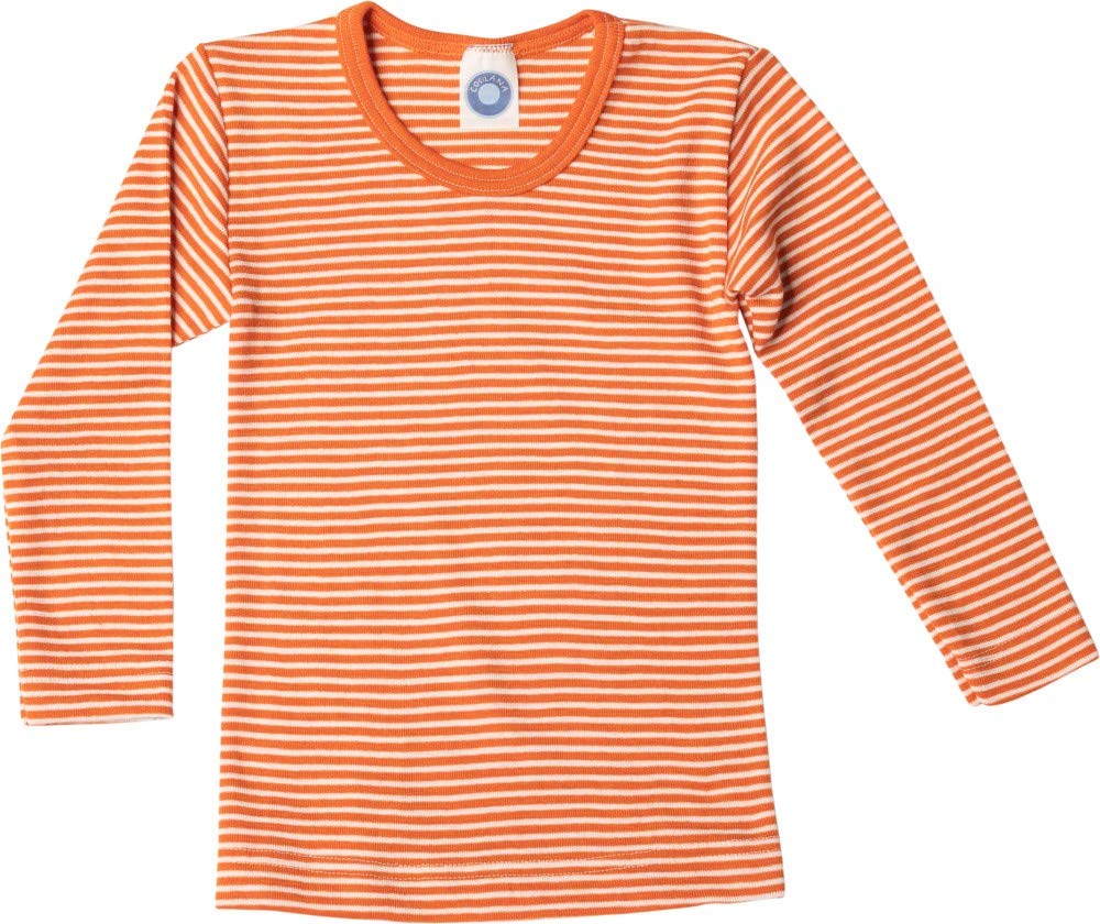 Cosilana Striped Orange Children's Long-Sleeved Undershirt Made Of Wool And Silk. - Orange - 152