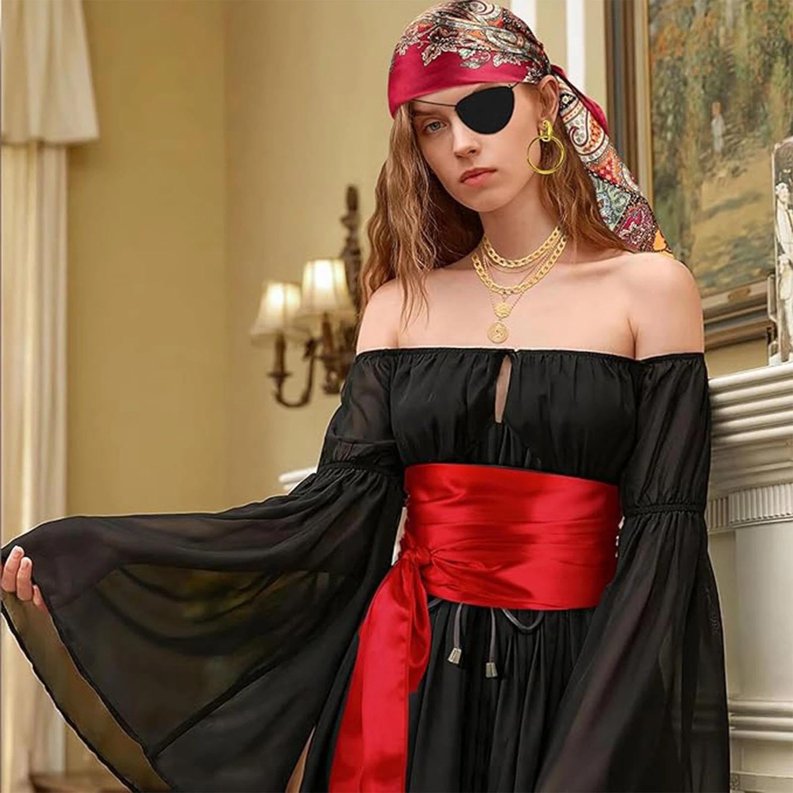 dinghaole 5 Pcs Pirate Costume Accessories Set, Pirate Accessories Set for Women pirates Headscarf, Belt, Eye Patch - Image 4