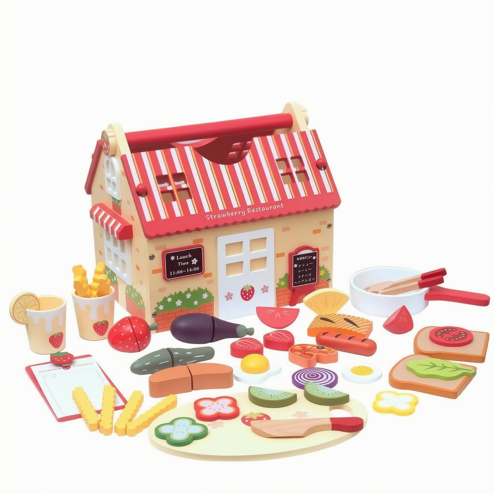 Cibo Finto in Legno con Scatola | Didattico, Set Ristorante Giocattolo in Legno, Naturale, per Casa, giochi, Scuola Dell'infanzia