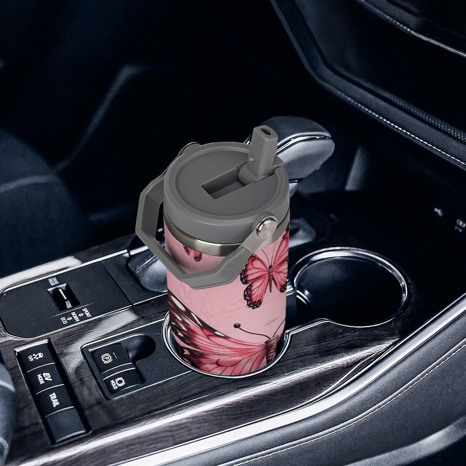 30oz Insulated Tumblers with Top Handle, Stainless Steel Butterfly Car Cup with Straw for Gift, Leak-Proof Double Wall Vacuum Travel Mug, Personalized Water Bottles White