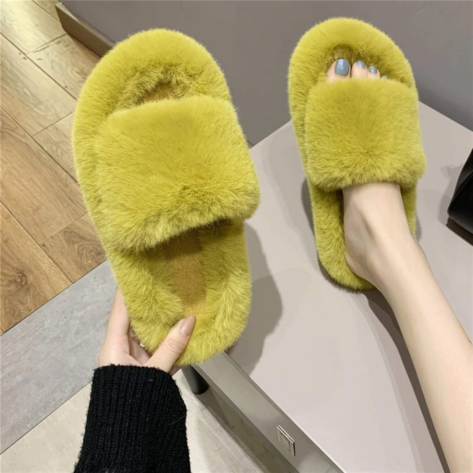 MIYA Pantofole da donna Pantofole in soffice pelliccia per tutta la stagione Pantofole in soffice peluche pantofole antiscivolo per interno/esternoPunto d'onda rosso 41 42 XL