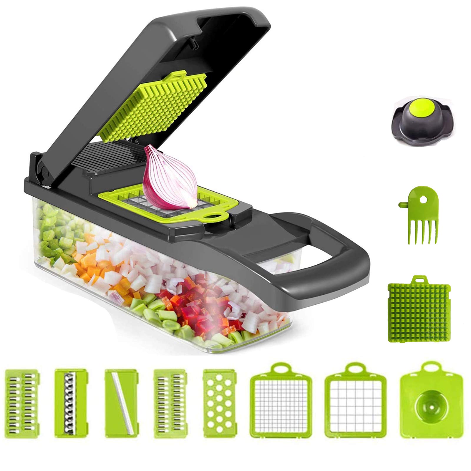 Toskope 14 in1 Tagliaverdure,Mandolina per Verdure con 6 Lame in Inox,Taglia Verdure Multifunzione per Affettare,Tagliare e Grattugiare Verdure Grigio