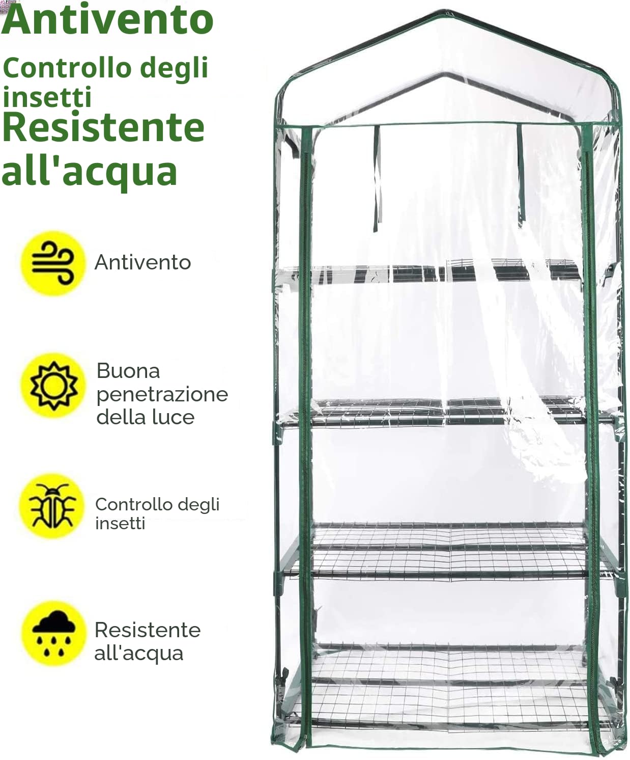LATERN 4 Livelli Copertura di Ricambio per Serra, 160CM x 70CM x 50cm Chiaro PVC Piccolo Copertura Della Casa per Coltivazione delle Piante con Porta con Cerniera Avvolgibile (Telaio Non Includere)