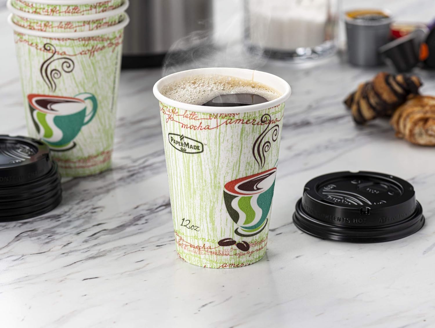 Amazing 🔥 [12 Oz 14 Count] PaperMade Disposable Insulated To Go Designed Hot Cups With Black Dome Lids, For Drinking Coffee, Tea, Or Any Hot Beverage, Throw Away, Travel, Spill Free, Great For Home Or Cafe…